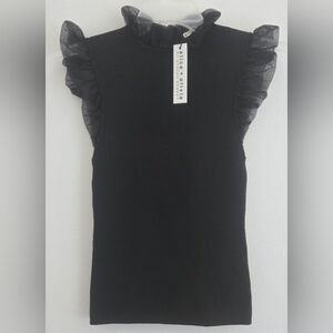 NWT Alice + Olivia Black Top with Ruffle Details Size 00 Small Sleeveless